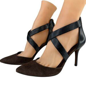 Enzo Angiolini D’orsay Pumps Size 7.5 M/38 Suede Leather Brown-Black Cross Strap